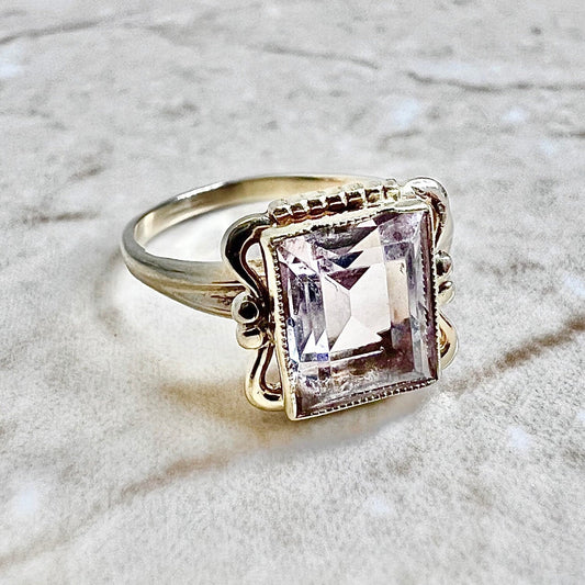 Antique Art Deco Light Pink Glass Solitaire Ring - 10K Yellow Gold Cocktail Ring - Birthday Gift For Her - Resizing Included - Jewelry Sale
