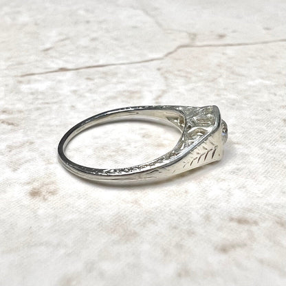 Antique Art Deco Diamond Engagement Ring - Solid 14K White Gold Diamond Solitaire Ring - Art Deco Ring - Diamond Wedding Ring - Diamond Ring