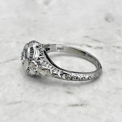 Antique Art Deco Diamond Engagement Ring -  18K White Gold Art Deco Solitaire Ring - Art Deco Ring - Filigree Ring - Diamond Wedding Ring