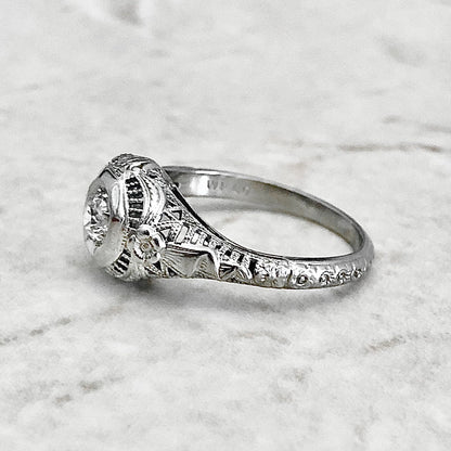 Antique Art Deco 18 Karat White Gold 0.20 Carat Diamond Solitaire Engagement Ring - WeilJewelry