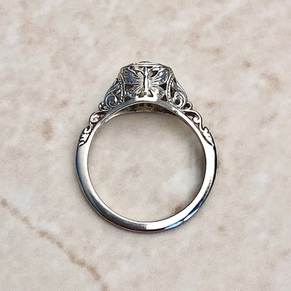 Antique Art Deco Diamond Engagement Ring - Circa 1920 -  18K White Gold - Vintage Solitaire - Wedding Ring - Bridal Jewelry - Size 5.5