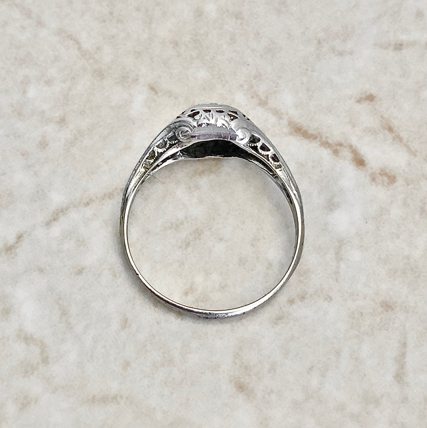 Antique Art Deco Diamond Engagement Ring - 18K White Gold Solitaire Ring - Art Deco Solitaire - Diamond Filigree Ring -Diamond Wedding Ring