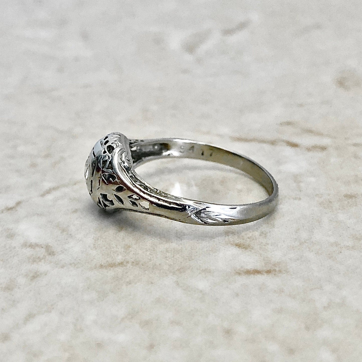 Antique Art Deco Diamond Engagement Ring - 18K White Gold Solitaire Ring - Art Deco Solitaire - Diamond Filigree Ring -Diamond Wedding Ring