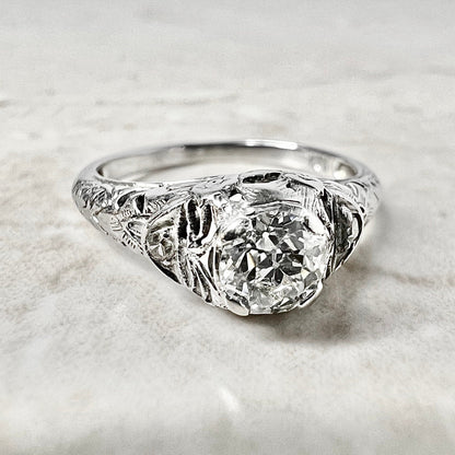 0.50 CT Antique Art Deco Diamond Engagement Ring -  18K White Gold Art Deco Solitaire - Filigree Art Deco Ring - Diamond Solitaire Ring