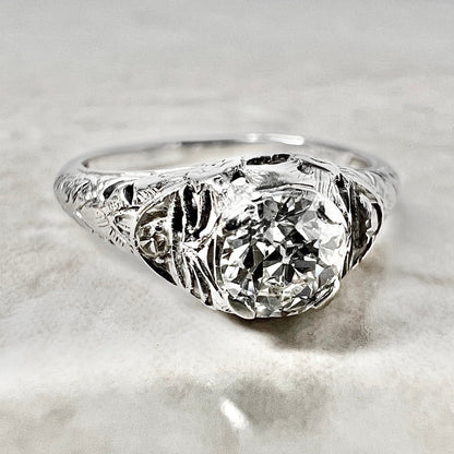 Antique Art Deco Handcrafted 18 Karat White Gold 0.50 Carat Old European Diamond Solitaire Engagement Ring - WeilJewelry