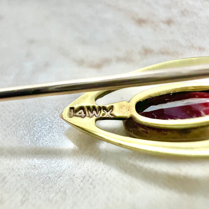 14K Antique Garnet Stick Pin - 14K Yellow Gold Garnet Stick Pin - Antique Stick Pin - Gold Stick Pin - Gold Garnet Pin - Gemstone Hat Pins