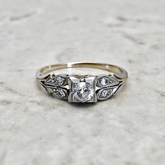 Antique Edwardian Diamond Engagement Ring - Circa 1900 -  14K & 18K Two Tone Gold - Vintage Solitaire - Wedding Ring - Bridal Jewelry