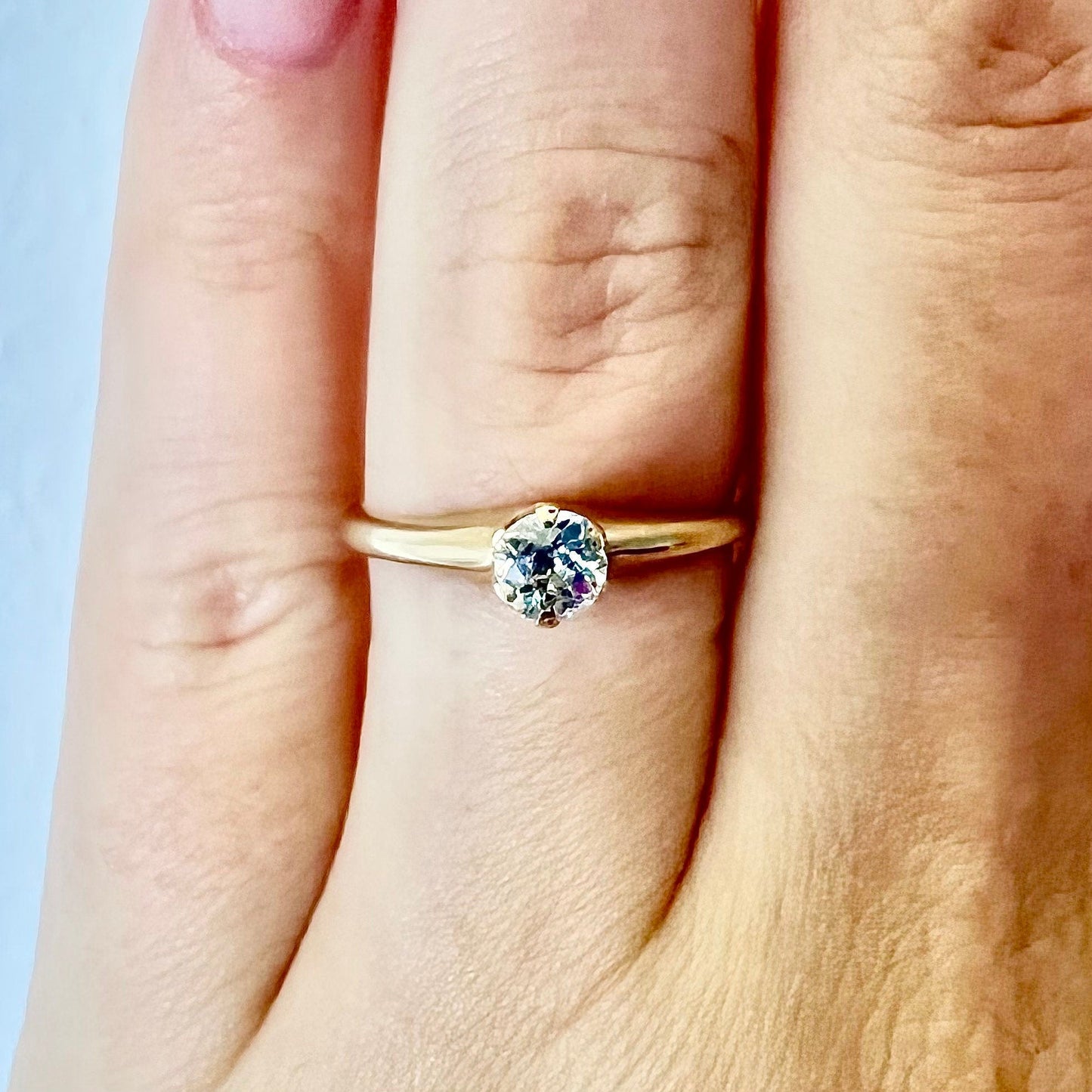 14K Antique Edwardian Diamond Solitaire Engagement Ring - Circa 1900 - Vintage Yellow Gold Solitaire - Wedding Ring - Birthday Gift For her