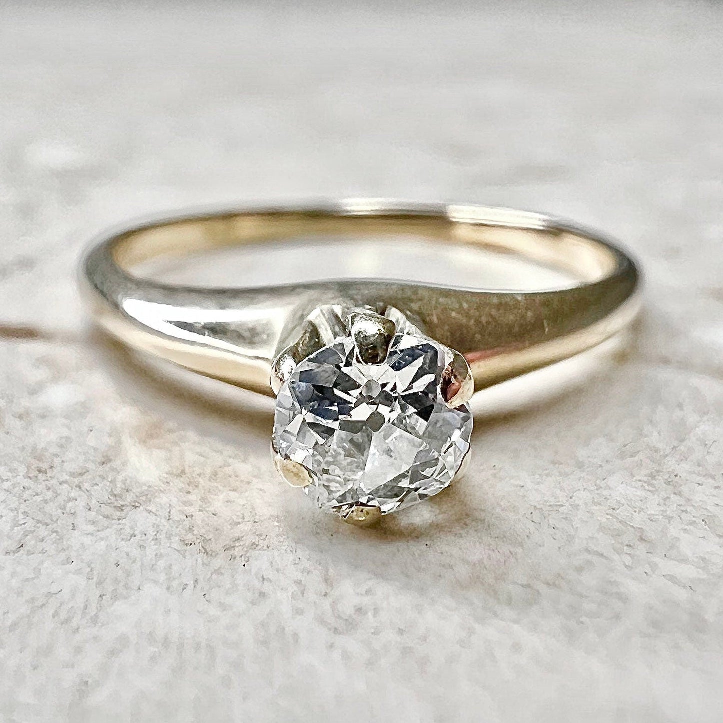 Antique Edwardian 14 Karat Yellow Gold 0.35 Carat Diamond Solitaire Engagement Ring - WeilJewelry