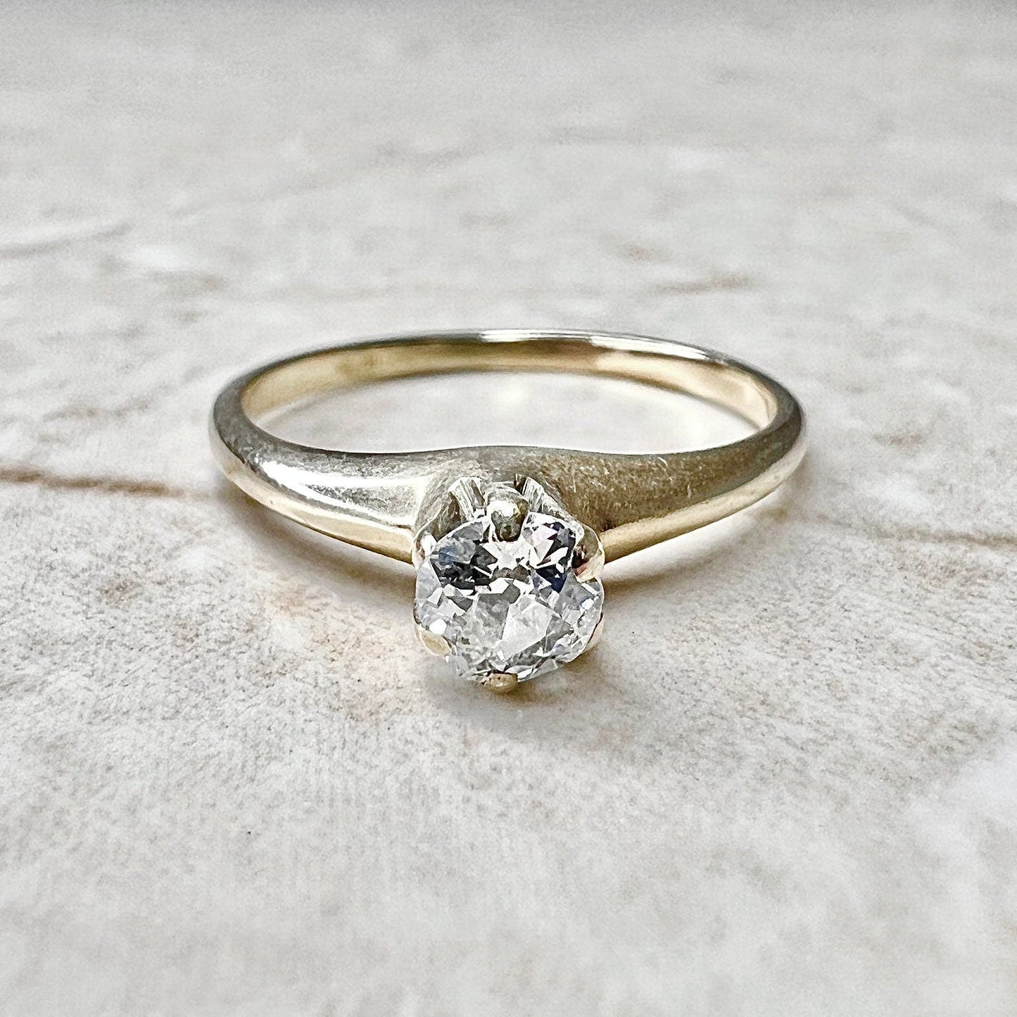 Antique Edwardian 14 Karat Yellow Gold 0.35 Carat Diamond Solitaire Engagement Ring - WeilJewelry