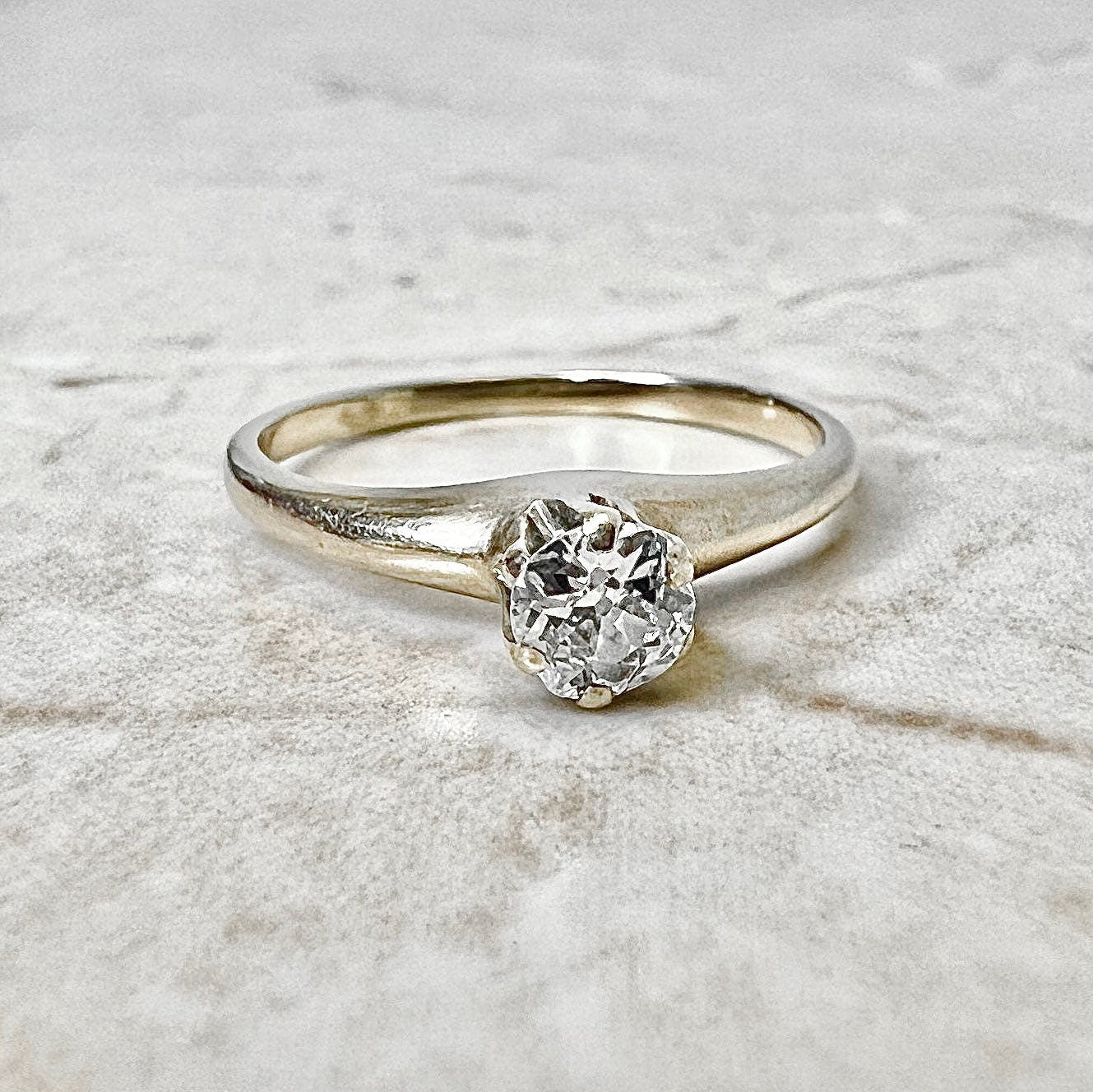 Antique Edwardian 14 Karat Yellow Gold 0.35 Carat Diamond Solitaire Engagement Ring - WeilJewelry