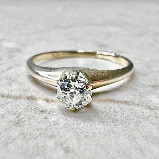 Antique Edwardian 14 Karat Yellow Gold 0.35 Carat Diamond Solitaire Engagement Ring - WeilJewelry