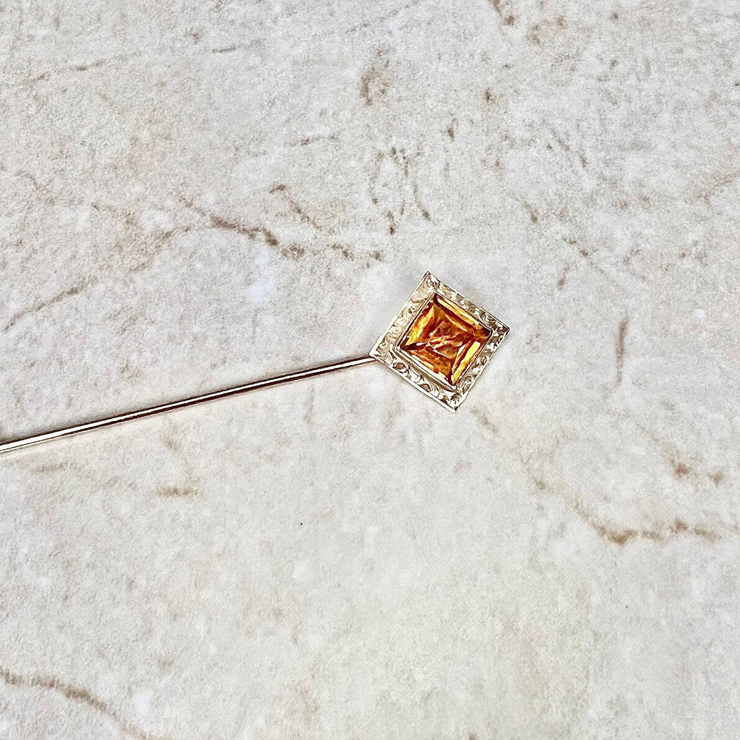 14K Antique Edwardian Citrine Stick Pin - Yellow Gold Citrine Stick Pin - Antique Stick Pin - Gold Stick Pin - November Birthstone Gifts