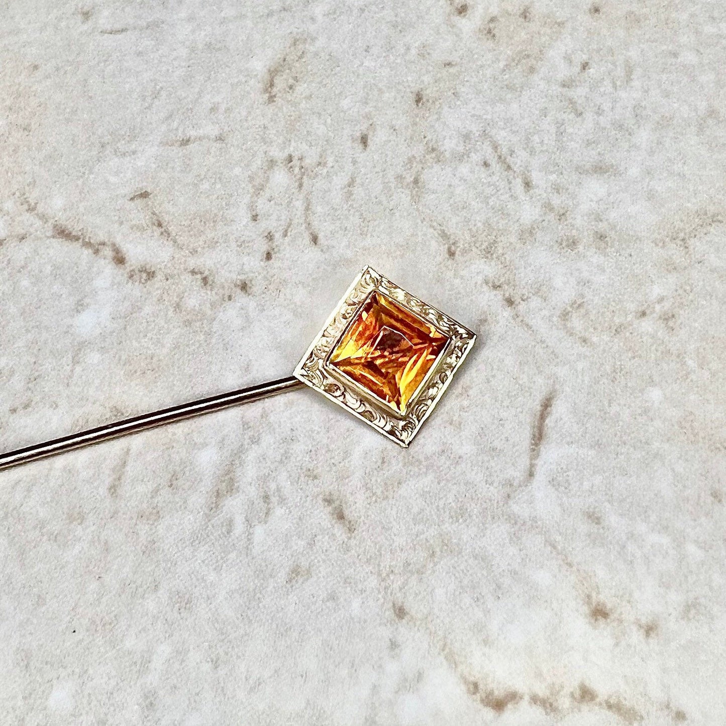 14K Antique Edwardian Citrine Stick Pin - Yellow Gold Citrine Stick Pin - Antique Stick Pin - Gold Stick Pin - November Birthstone Gifts