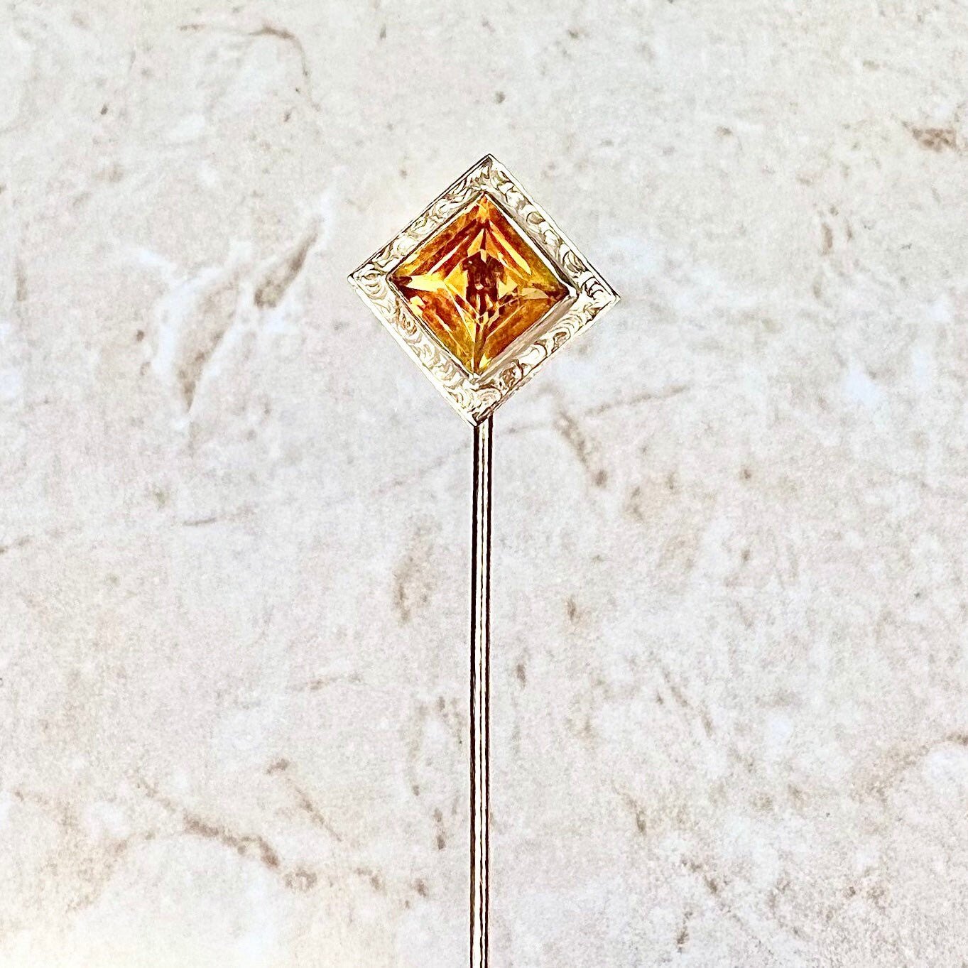 Antique Edwardian 14 Karat Yellow Gold 2.50 Carat Citrine Stick Pin - WeilJewelry