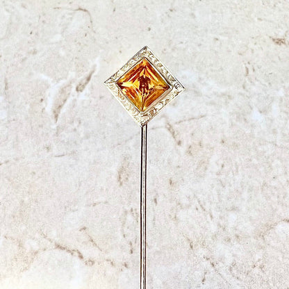 14K Antique Edwardian Citrine Stick Pin - Yellow Gold Citrine Stick Pin - Antique Stick Pin - Gold Stick Pin - November Birthstone Gifts