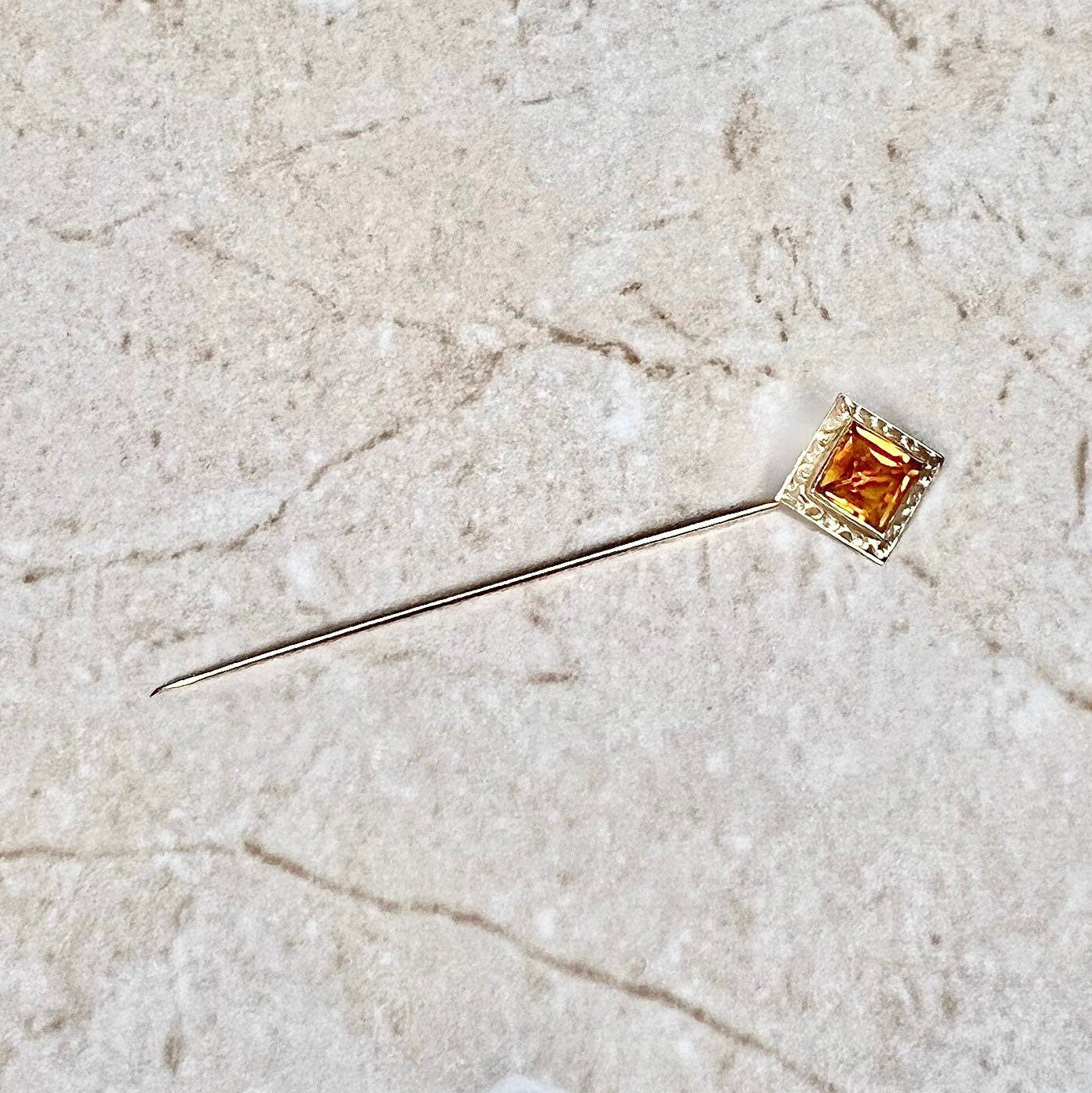 Antique Edwardian 14 Karat Yellow Gold 2.50 Carat Citrine Stick Pin - WeilJewelry