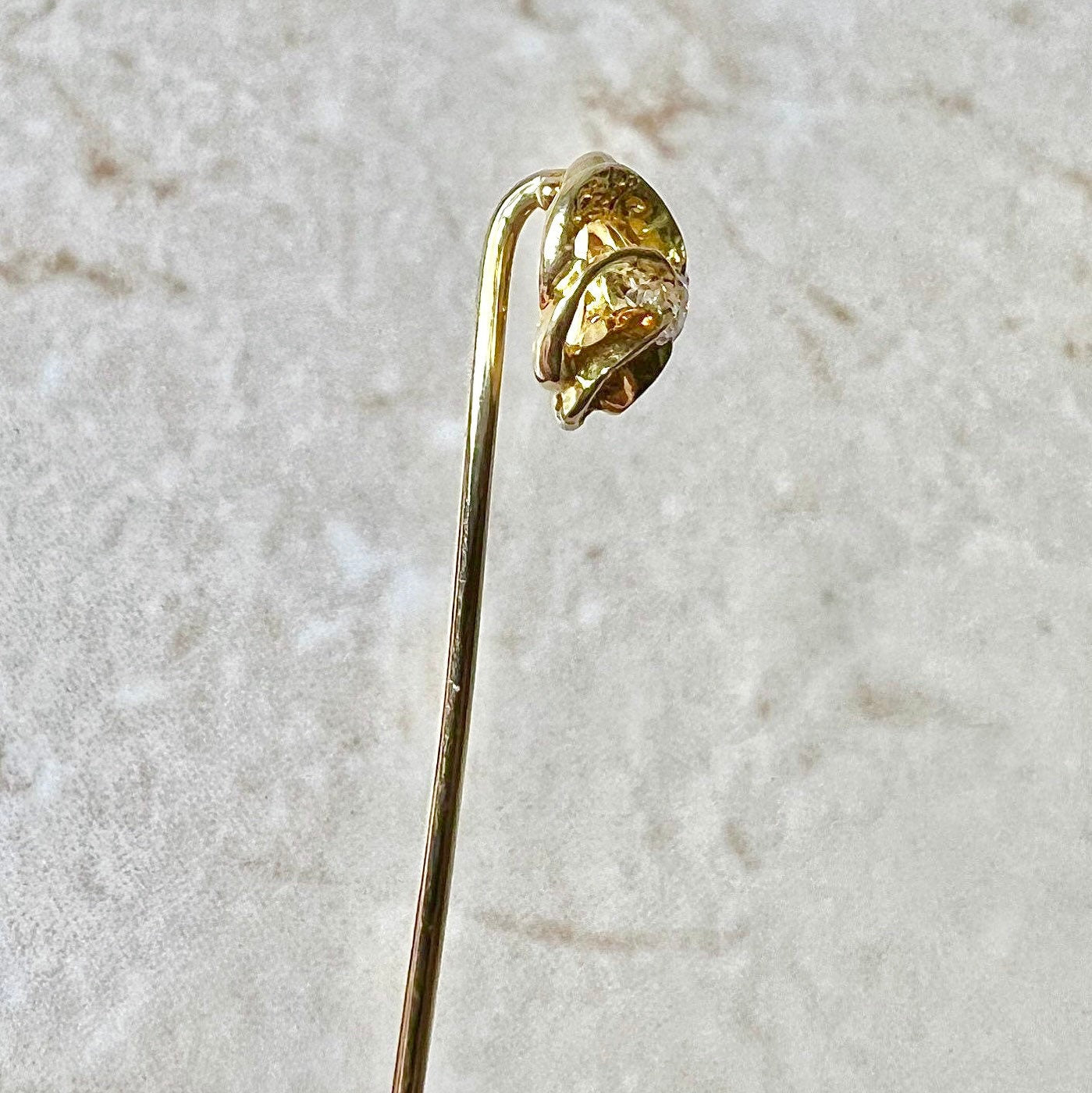 Antique Edwardian 14 Karat Yellow Gold Diamond Solitaire Stick Pin - WeilJewelry