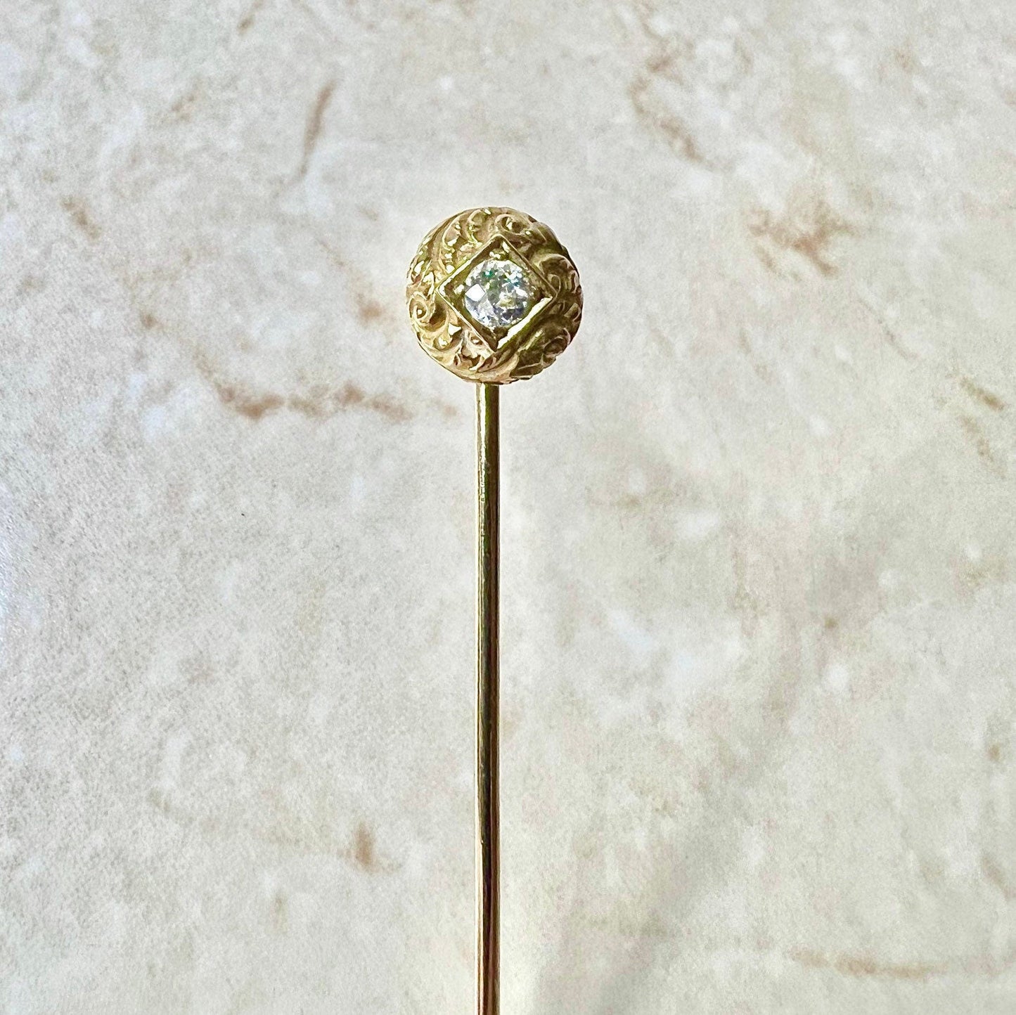 Antique Edwardian 14 Karat Yellow Gold Diamond Solitaire Stick Pin - WeilJewelry