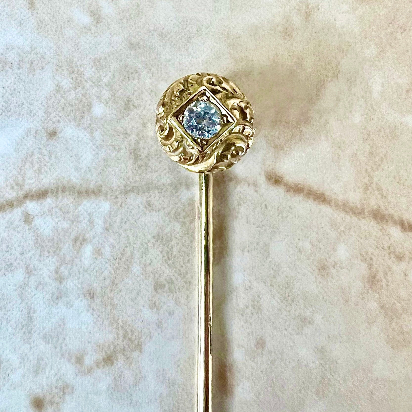 Antique Edwardian 14 Karat Yellow Gold Diamond Solitaire Stick Pin - WeilJewelry