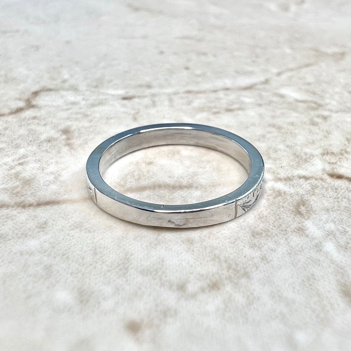 14K Antique Wedding Band Ring - Edwardian White Gold Wedding Ring - Engraved White Gold Band - White Gold Wedding Ring - Best Gifts For Her