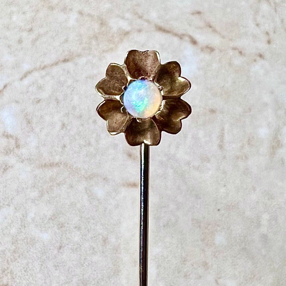 14K Antique Victorian Opal Stick Pin - Rose Gold Opal Stick Pin - Antique Stick Pin - Gold Stick Pin - Flower Stick Pins - Best Gifts