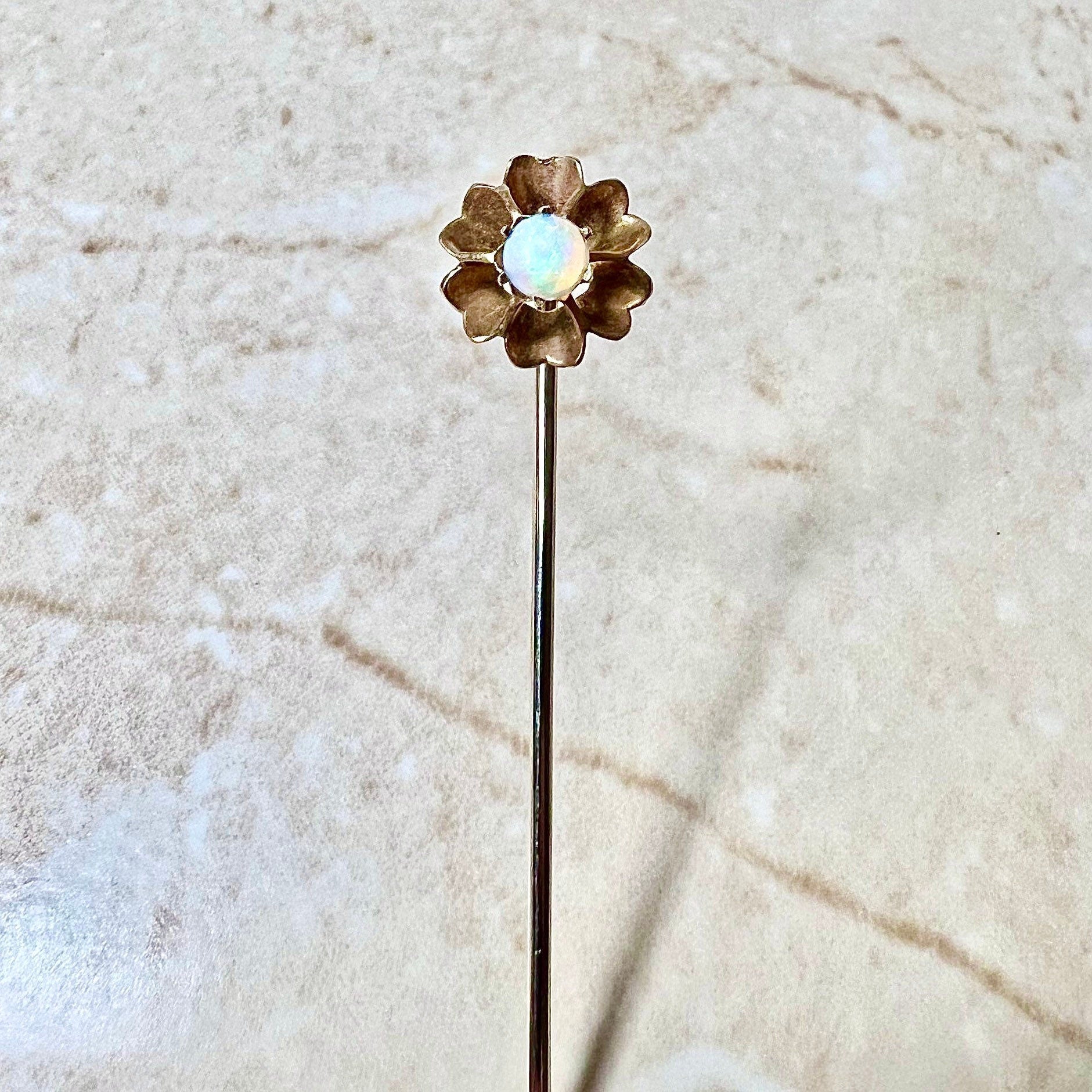 14K Antique Victorian Opal Stick Pin - Rose Gold Opal Stick Pin - Antique Stick Pin - Gold Stick Pin - Flower Stick Pins - Best Gifts