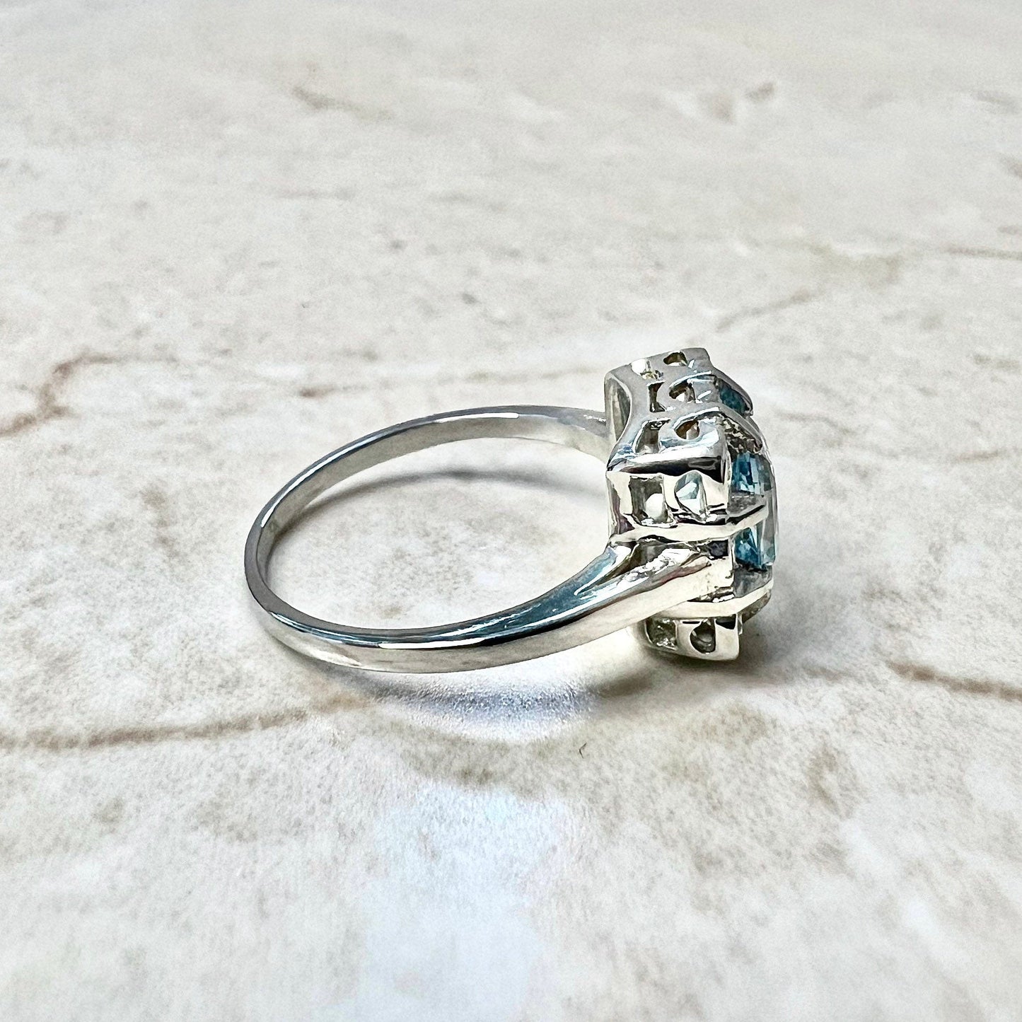 Art Deco Style Platinum Diamond & Aquamarine Halo Ring - Vintage Style Aquamarine Ring - Halo Aquamarine Ring - Aquamarine Engagement Ring