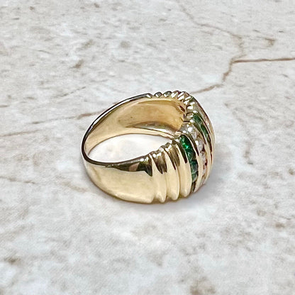 Vintage Natural Emerald & Diamond Ring 1.25 CT - 14K Yellow Gold Emerald Ring - May Birthstone Ring - Genuine Emerald Ring - Cocktail Ring