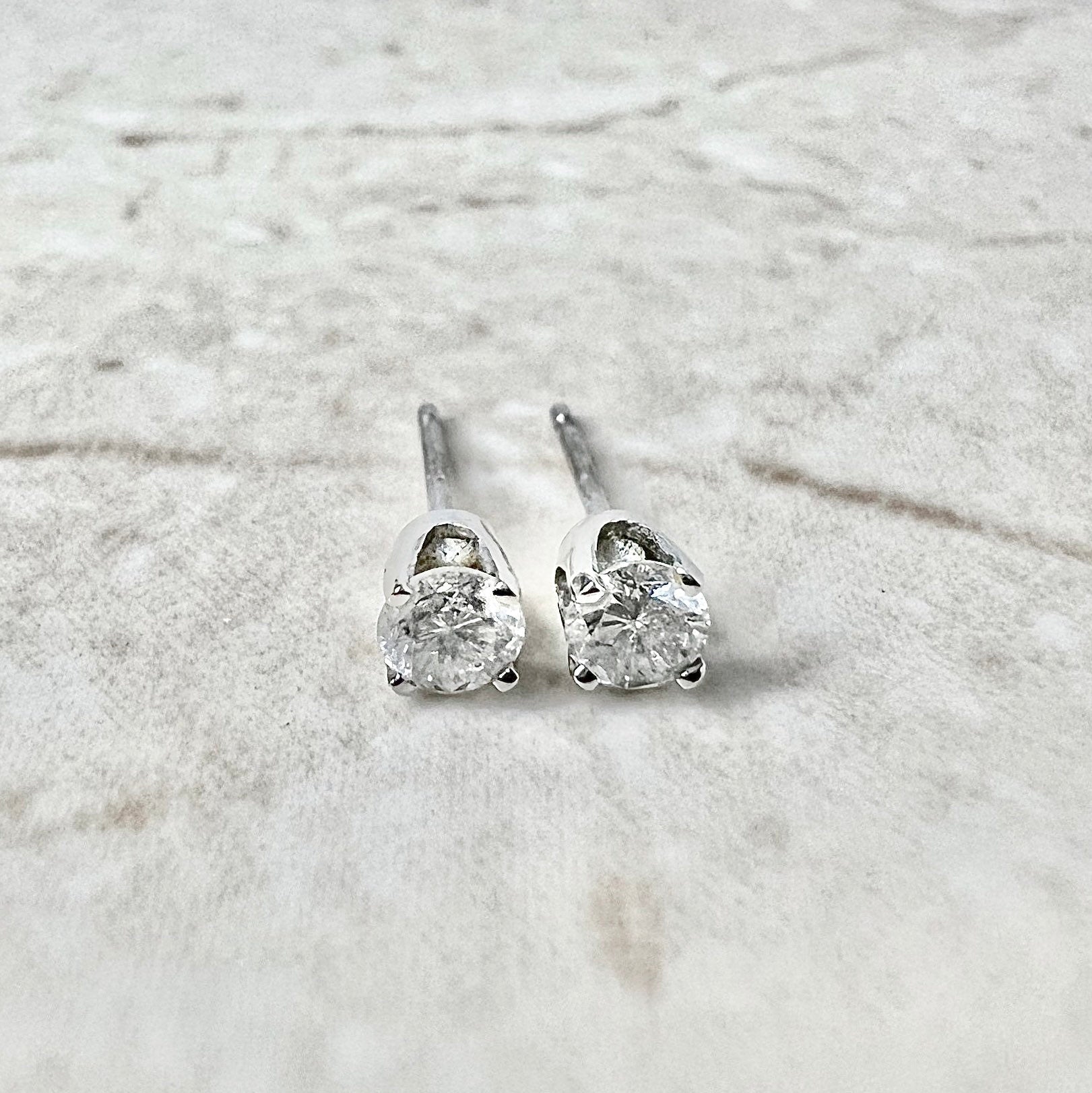 Classic 14K Diamond Stud Earrings 0.30 CTTW - 14 Karat White Gold Diamond Studs - 4 Prong Diamond Studs - Birthday Gift - Best Gift For Her
