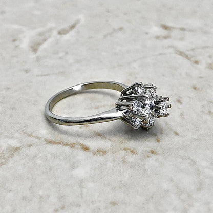 14K Snowflake Cluster Diamond Ring - White Gold - Diamond Cocktail Ring - Size 7 US - Birthday Gift For Her - Bridal Ring - Christmas Ring