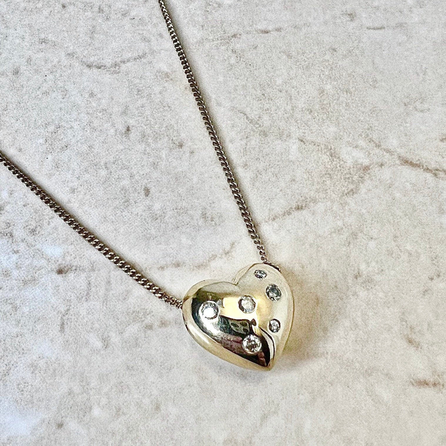 Fine 14K Diamond Heart Pendant Necklace - Yellow Gold Diamond Necklace - Gold Heart Necklace - Birthday Gift - Valentine’s Day Gifts For Her