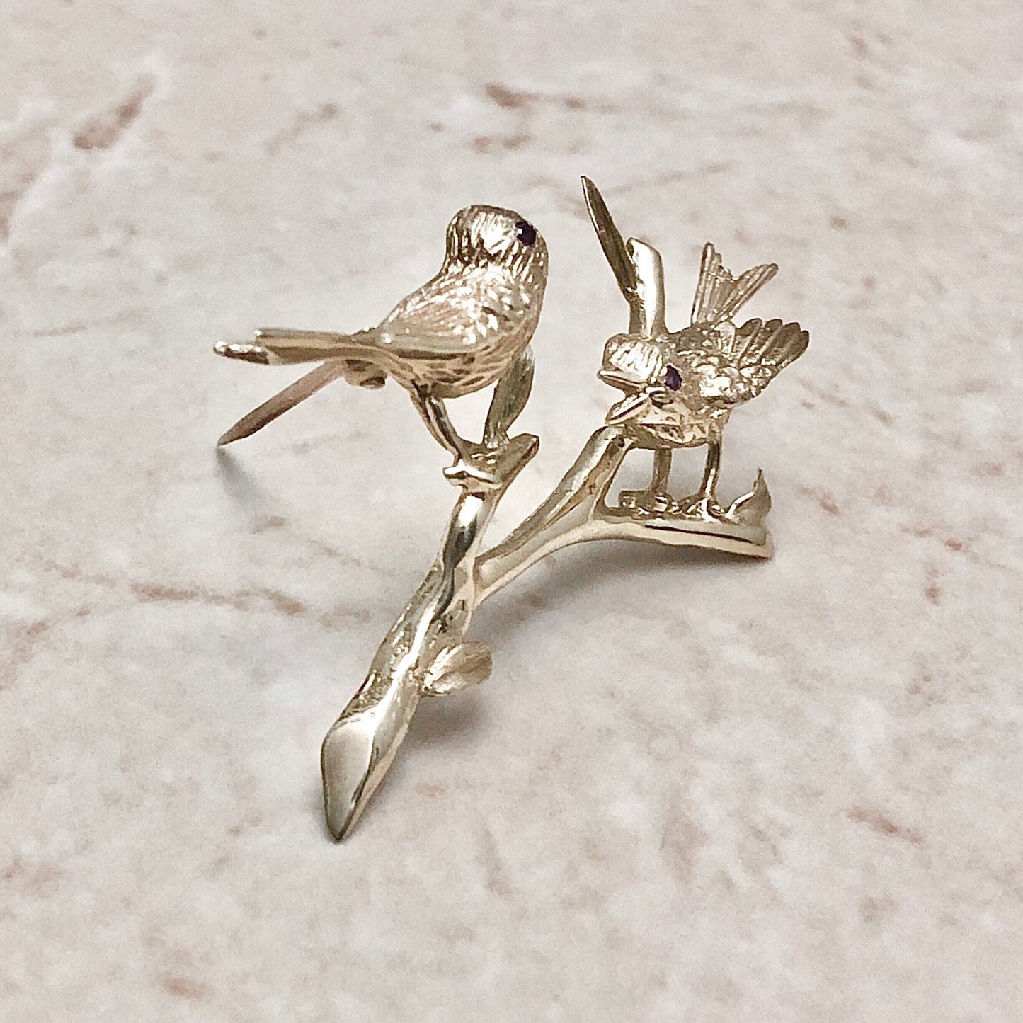 Exquisite Vintage 14K Natural Ruby Brooch - Yellow Gold Pin - Bird Brooch - Birthday Gift For Her - July Birthstone