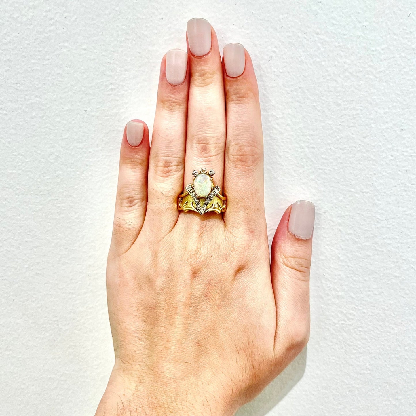 CLEARANCE 40% OFF - Fine Vintage 14 Karat Two-Tone Gold Opal & Diamond Statement Ring - WeilJewelry