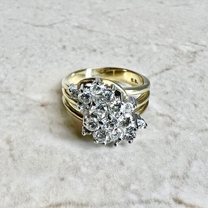 Fine Vintage 14K Diamond Cluster Cocktail Ring 1.35 CTTW - Two Tone Gold Diamond Ring - Birthday Gift For Her - Bridal Ring - Statement Ring