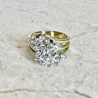 CLEARANCE 40% OFF - Fine Vintage 14 Karat Yellow & White Gold 1.35 Carat Diamond Cluster Ring - WeilJewelry