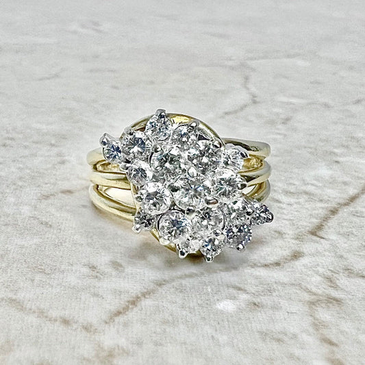 CLEARANCE 40% OFF - Fine Vintage 14 Karat Yellow & White Gold 1.35 Carat Diamond Cluster Ring - WeilJewelry