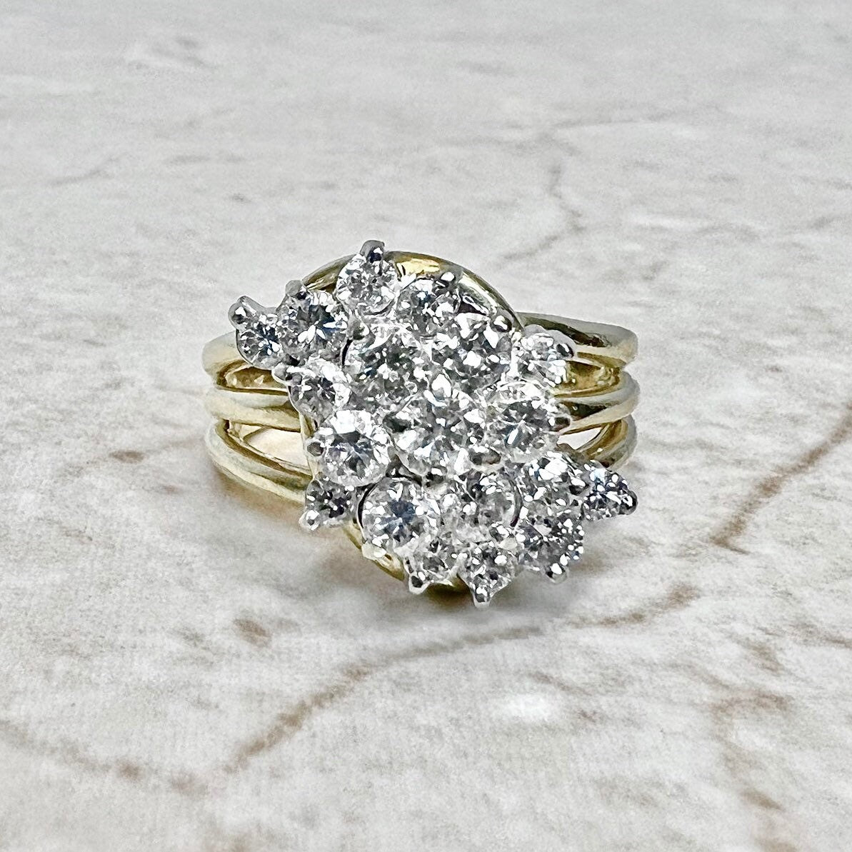CLEARANCE 40% OFF - Fine Vintage 14 Karat Yellow & White Gold 1.35 Carat Diamond Cluster Ring - WeilJewelry