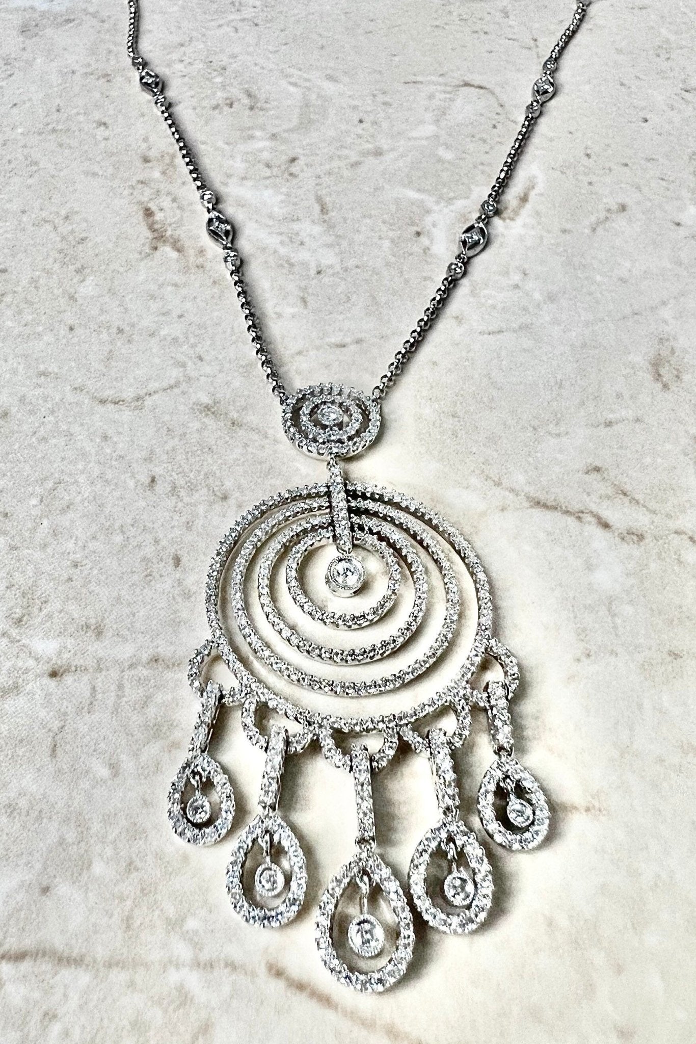 Large 18 Karat White Gold 3 Carats Pav Diamond Hamsa Necklace