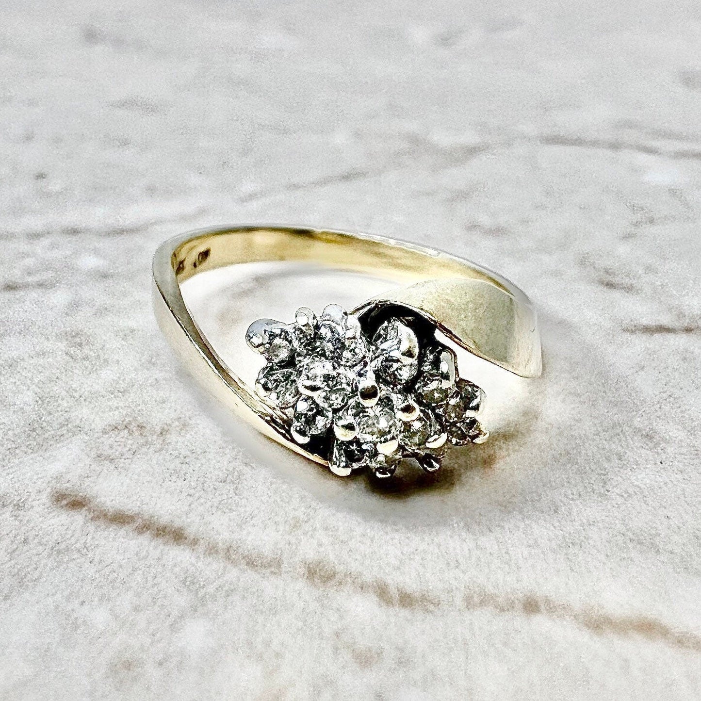 Vintage 14K Diamond Cluster Ring - Yellow & White Gold Diamond Cocktail Ring - Anniversary Ring - Best Birthday Gift For Her - Jewelry Sale