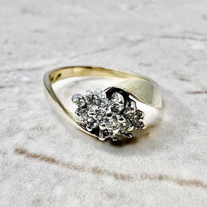 Vintage 14K Diamond Cluster Ring - Yellow & White Gold Diamond Cocktail Ring - Anniversary Ring - Best Birthday Gift For Her - Jewelry Sale