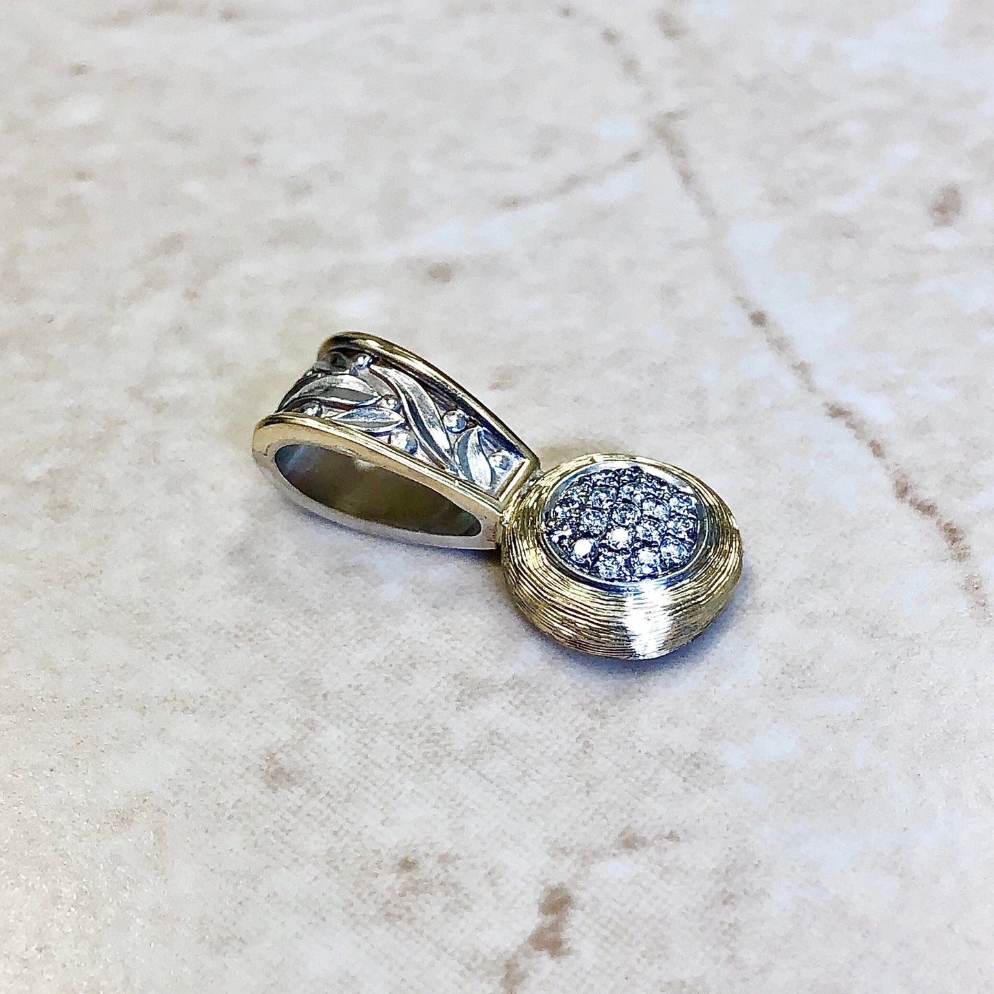 Vintage Gold Pave Diamond Pendant - 14K Two Tone - Yellow & White Gold - Cluster Pendant - Diamond Necklace - Birthday Gift
