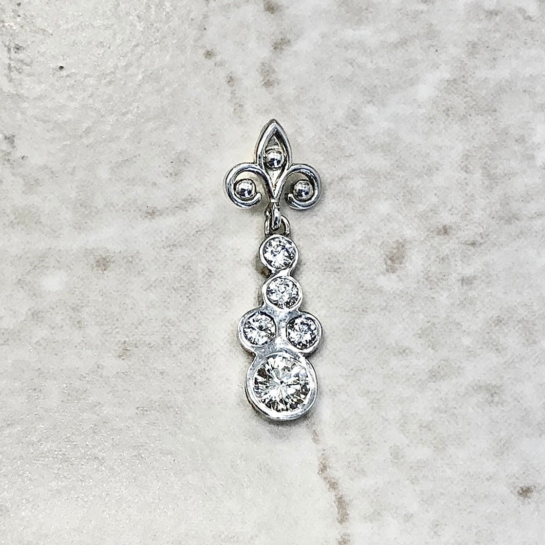 14K Vintage Diamond Pendant Necklace - White Gold Pendant - Diamond Necklace - Vintage Pendant - Fleur De Lis Pendant - Best Gifts For Her