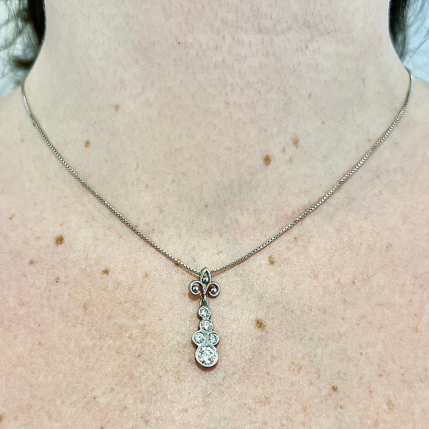 14K Vintage Diamond Pendant Necklace - White Gold Pendant - Diamond Necklace - Vintage Pendant - Fleur De Lis Pendant - Best Gifts For Her