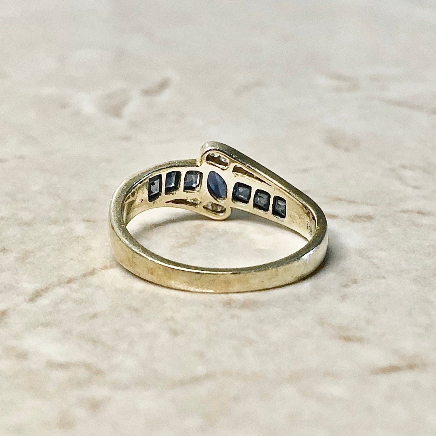 14K Sapphire And Diamond Cocktail Ring - Yellow Gold Sapphire Ring - Sapphire Engagement Ring - Anniversary Ring - September Birthstone Ring