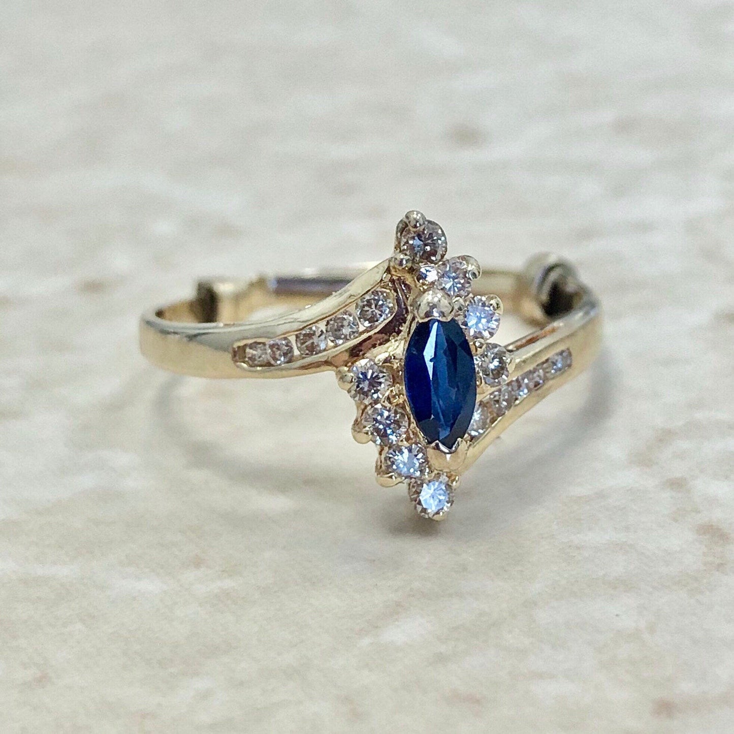 14K Sapphire & Diamond Ring - Yellow Gold Sapphire Cocktail Ring - Engagement Ring - Promise Ring - September Birthstone - Best Gift For Her