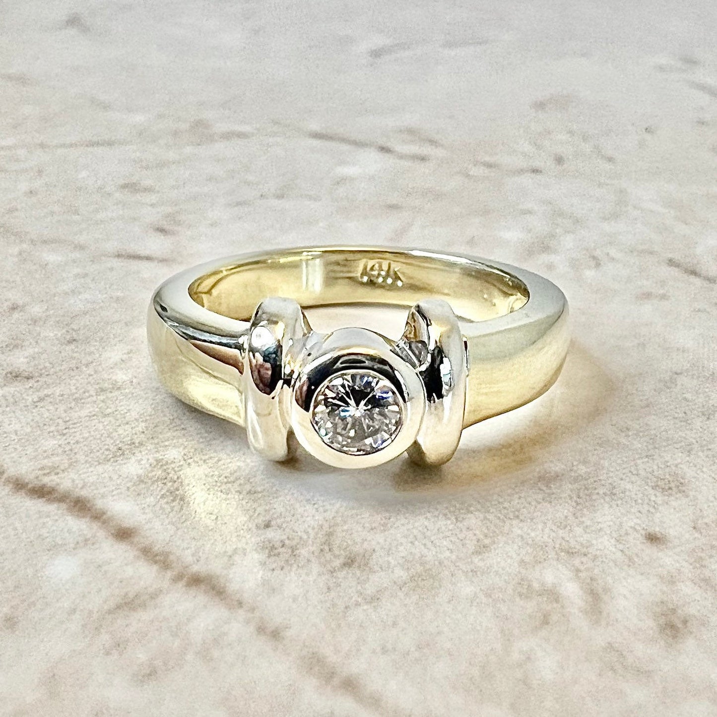14K Vintage Diamond Bezel Solitaire Ring - Gold Diamond Engagement Ring - Diamond Solitaire - Promise Ring - Anniversary Ring - Wedding Ring