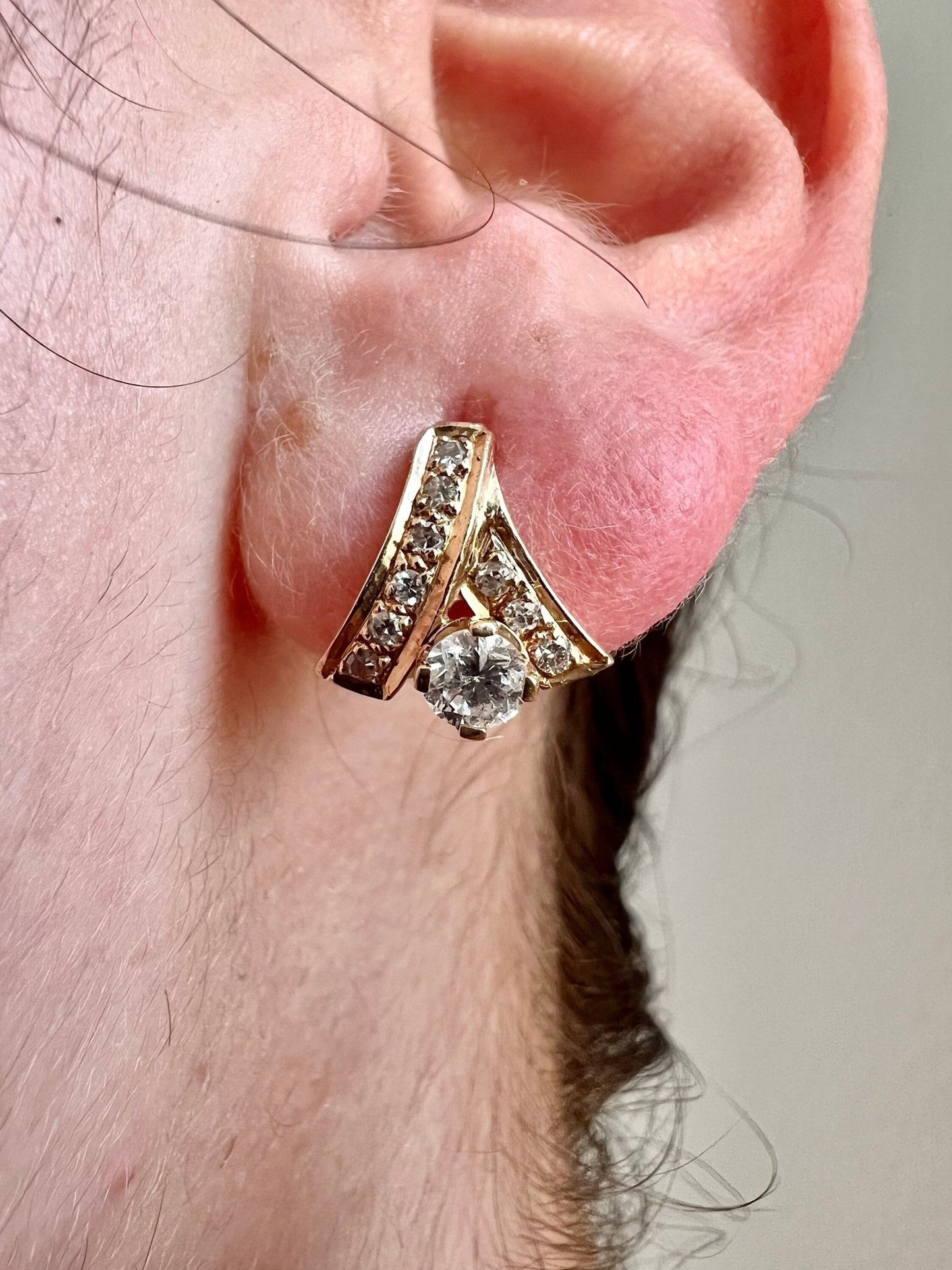 Vintage 14K Diamond Crossover Earrings - Yellow Gold Earrings - Stud Earrings - Drop Earrings - Birthday Gift - Best Gift - Anniversary Gift