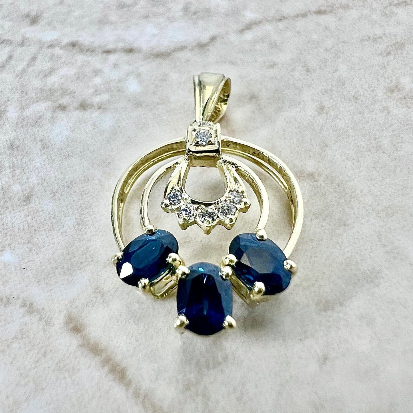 Vintage 14K Sapphire & Diamond Pendant Necklace - Yellow Gold Sapphire Pendant - September Birthstone - Birthday Gift - Best Gift For Her