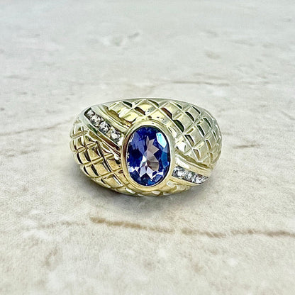 Vintage 14K Tanzanite & Topaz Cocktail Ring - Yellow Gold Tanzanite Ring - November December Birthstone - Vintage Rings - Best Gifts For Her